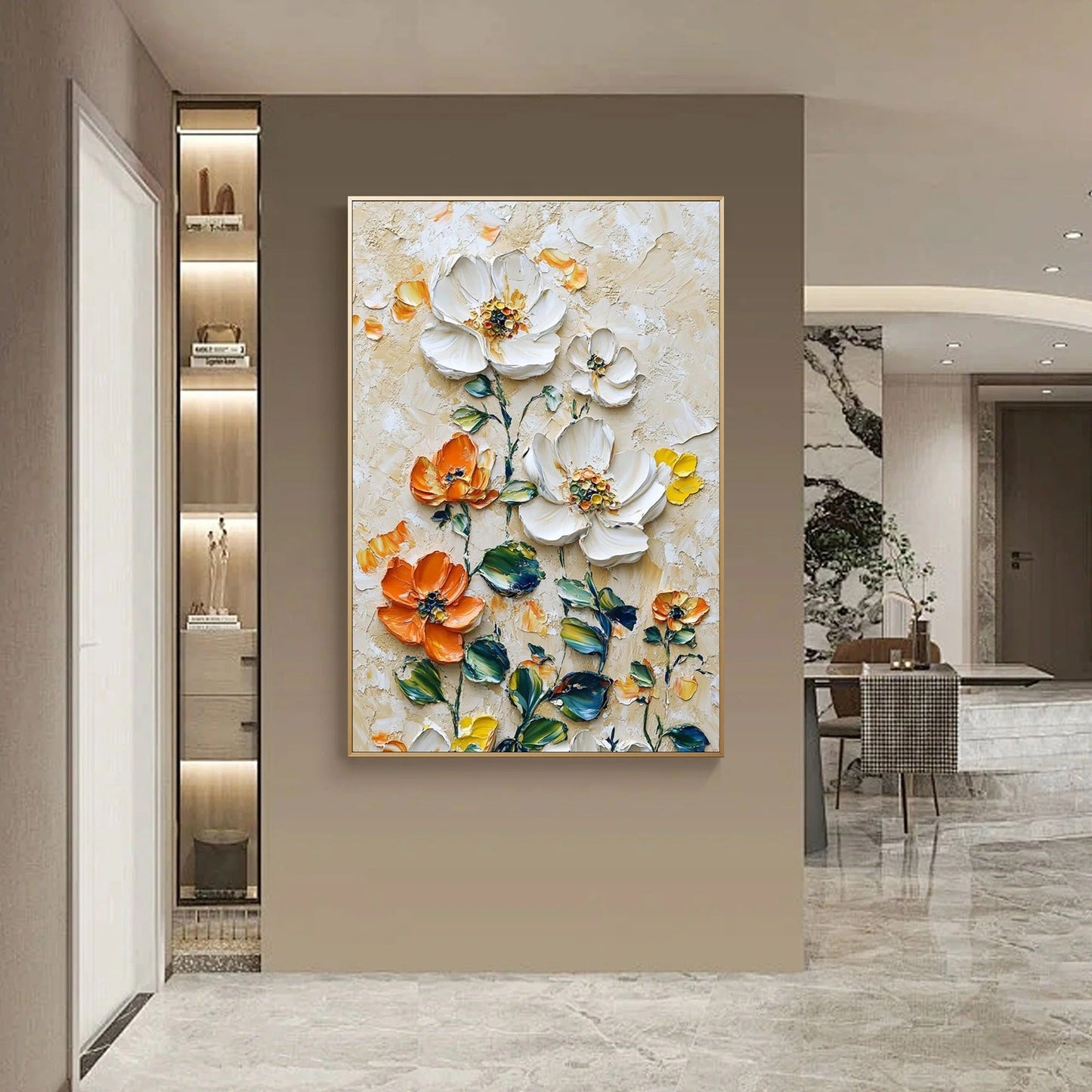 Vertical Floral Canvas Painting – Wild Garden Wall Art for Home & Office Décor