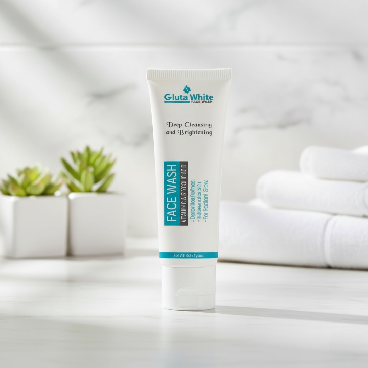 100ML - Gluta White Face Wash Deep Cleansing And Brightening With Vitamin C And Glycolic Acid Detoxifies Refines And Rejuvenates Skin For Radiant Glow (Without Box)