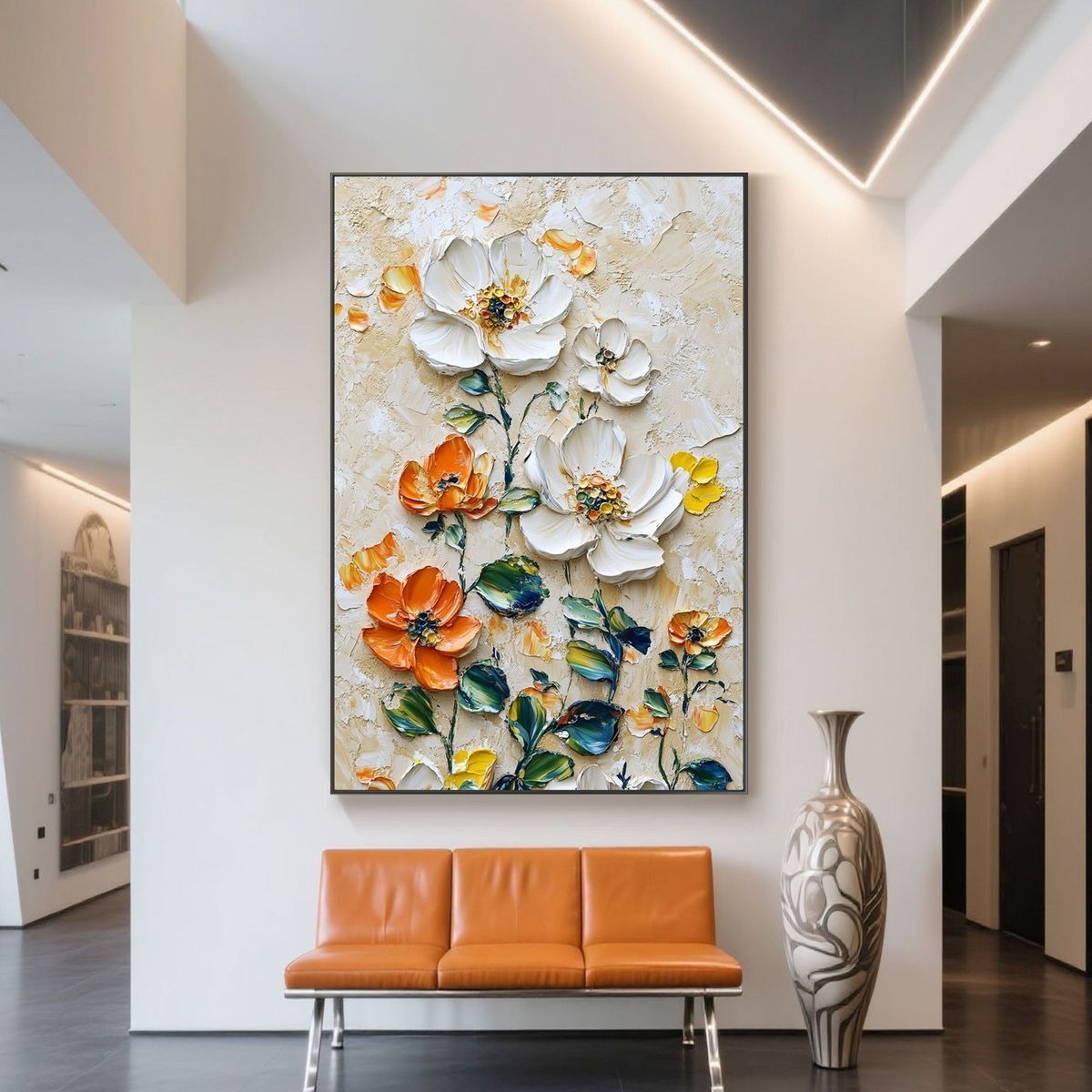 Vertical Floral Canvas Painting – Wild Garden Wall Art for Home & Office Décor
